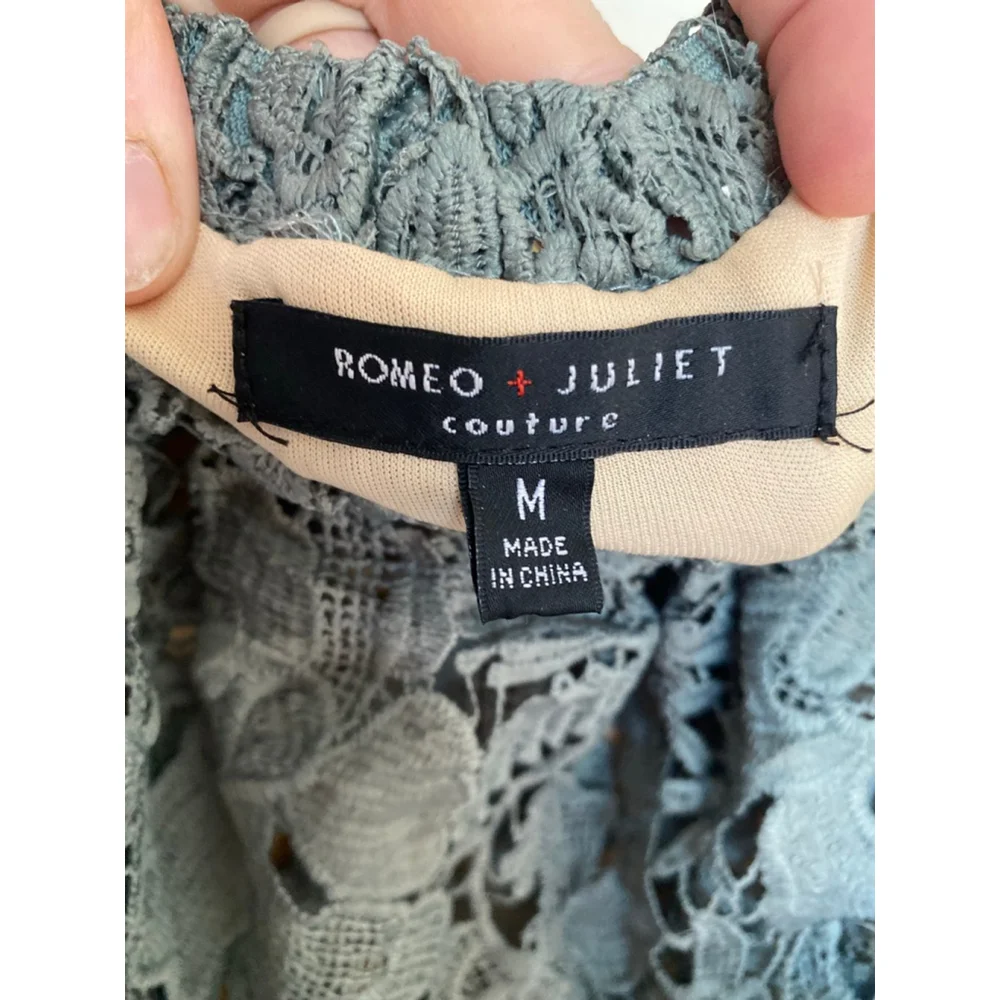 Romeo Juliet Couture Mini Dress Sage Lace Romantic Cottagecore Feminine Luxury